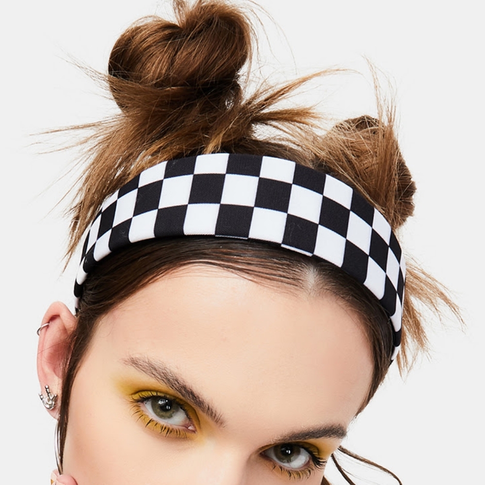 Checkered headband and thigh high socks set